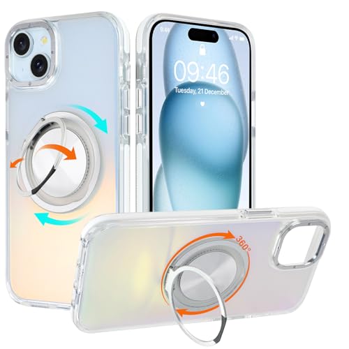 Coque iPhone 15 Plus MagSafe holographique avec anneau blanc