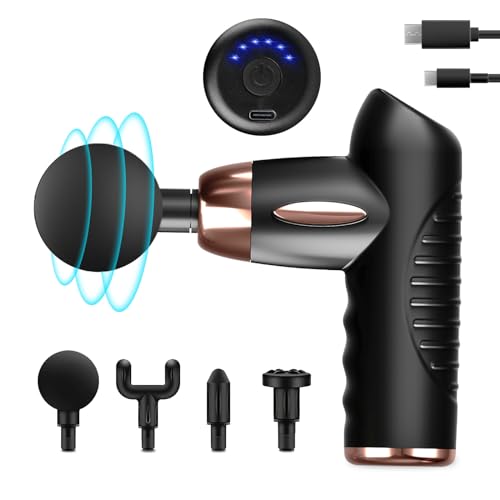 TOCH Massage Gun Deep Tissue for Athletes Percussion Muscle Massager with 6 Speed for Pain Relief 4 Massage Gun Head for Back, Neck, Body(Black+Rose)