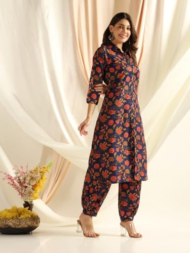 Greciilooks Ethnic Co Ord Set For Women (In, Alpha, 2Xl, Regular, Darkblue)