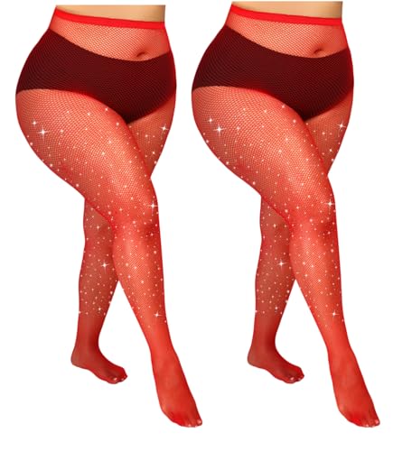 Image of Plus Size Fishnet Tights Sparkle Stockings Glitter Pantyhose High Waist Fine Mesh Stockings Value Pack of 2