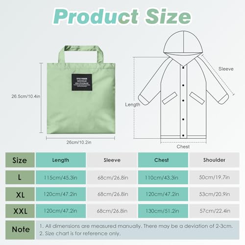LAMA Stilvoller Langer Regenponcho Unisex Regenmantel mit wasserdichte Pattentasche Kapuze Tunnelzug Erwachsene Regenbekleidung Regencape Regenjacke Raincoat Regenschutzbekleidung Damen, Grün L