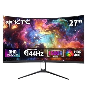 KTC H27S5C 27″ Curved Gaming Monitor, 1440P QHD 144Hz 120Hz Monitor, 1500R HVA Panel, HDR400, Adaptive Sync, 400nits, HDMI 2.0 x2, DP 1.4, VESA 100×100 PC Monitor