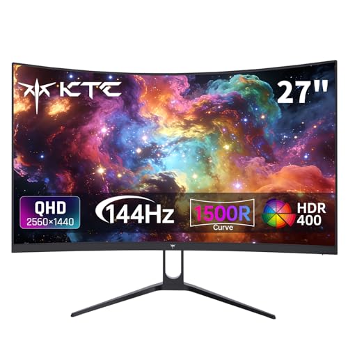 KTC H27S5C 27' Curved Gaming Monitor, 1440P QHD 144Hz 120Hz Monitor, 1500R HVA Panel, HDR400, Adaptive Sync, 400nits, HDMI 2.0 x2, DP 1.4, VESA 100x100 PC Monitor
