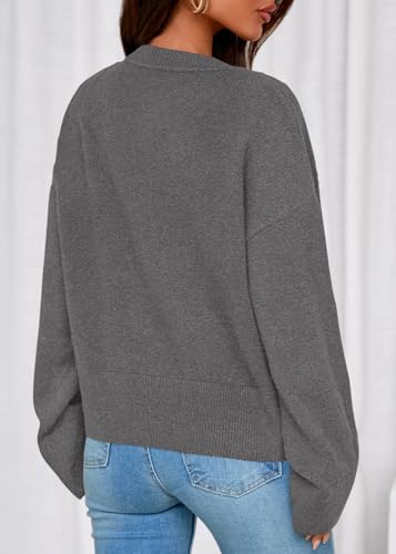 KIRUNDO Cardigan Sweaters for Women 2026 Fall Oversized Drop Shoulder Grey - image 2