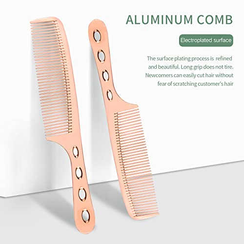 4 Types Metal Comb Set Professional Aluminum Dressing Comb Hair Comb Set For Barber Hair Styling, Included Fine Cutting Comb, Rat Tail Comb, Detangling Comb, Handle Comb - Rose Gold #TOP4