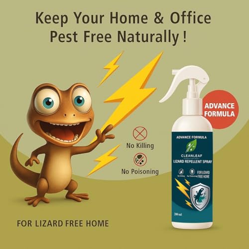 Image of CLEANLEAF Lizard Repellent for Home Spray Pest Control | Made With Plants Oil, Irritant-Free, Chemical-Free | Baby Skin Safe Plant Safe | India's First Aerosol Based Herbal Lizard Repellent Spray (200 ML)