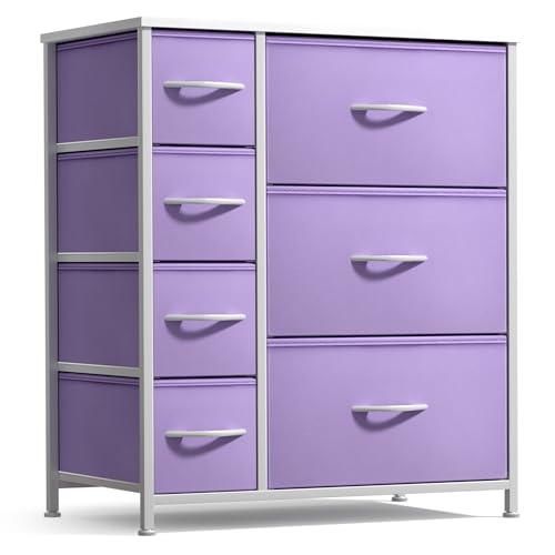 Image of Sorbus Dresser with 7 Drawers - Furniture Storage Chest for Kid’s, Teens, Bedroom, Nursery, Playroom, Clothes, Toys - Steel Frame, Wood Top, Tie-dye Fabric Bins (7-Drawer, Pastel Purple)
