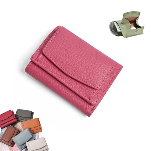 Houtndguter RFID Wallet, Houtangduty Mini Wallet, Genuine Leather RFID Blocking Card Holder Organizer Pocket Mini Wallet(Pink)