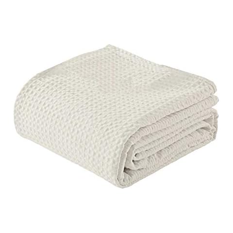 100% Cotton Blankets Queen Size for Bed, Waffle Weave Blanket- All Season Blanket,Hotel Quality and Breathable,Soft Lightweight Woven Blankets- Waffle Blanket Queen Size- Ivory Cover