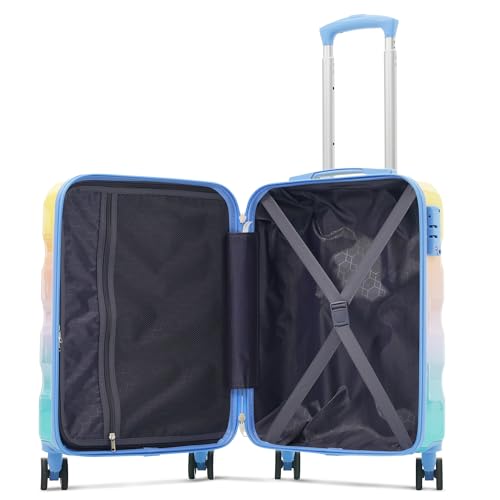 2 Piece Carry-on Luggage Set - 20" Airline Approved Suitcase with Cup Holder, Glossy Hardshell, Spinner Wheels & TSA Lock (Lightweight 5.62 lbs) (Blue,Orange)4