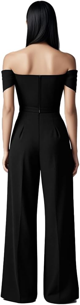 FairyLove Women's Strapless Tube Top Rompers Casual Off Shoulder Printed Sleeveless Belted Wide Leg Jumpsuit with Pockets - Image 2