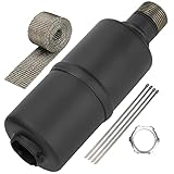 GREHUA Exhaust Muffler Black with Heat Shield Wrap Roll for Predator 212cc 196cc GX160 420cc 301cc GX390 98cc 6.5hp CT200U BT200X KT196 CT100U CC100X Baja Massimo MB200 Go Kart Engine Mini Bike Parts