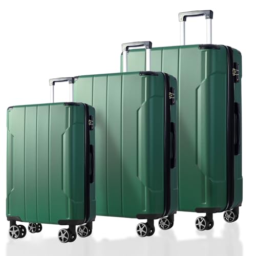 3 Piece Luggage Set - Lightweight Durable Hard Shell ABS Suitcases with Double Wheels (20/24/28 Inch, Green)