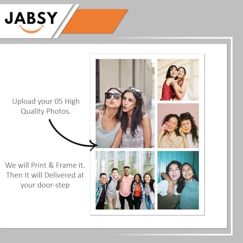 Image of JABSY Engineered Wood Personalised Couple Tabletop & Wall Mount Rectangular Framed Print - Living Room, Bedroom, Office - Engagement Wedding Birthday Anniversary Gift (Collage 05 Photos), Black