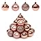 Rose Gold Christmas Baubles 6cm Set of 20 Mixed Style Pack Shatterproof Xmas Tree Decorations Rose Gold Bauble Set for Christmas Tree Décor