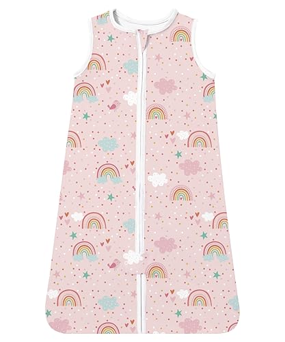 Image of TotAha Toddler Sleep Sack 2T-3T-4T for Girl, 0.5 TOG Summer Light Sleeping Sacks, Soft Wearable Blanket Baby Sleep Bag with 2-way Zipper,Pink Rainbow