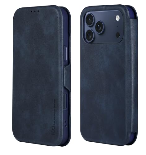 Image of BOUNCEBACK Vegan Leather Magnectic Closure Flip Flap Wallet Back Case Cover for iPhone 17 Pro Max -Blue