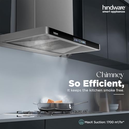 Image of Hindware Smart Appliances | MARCELLA AUTOCLEAN 90 IN | Suction 1700 m /hr* | BLDC Motor | Filterless, Auto Clean Wall Mounted Chimney | Made in India | 12 Yrs Warranty on Motor & 3 Yrs on Product