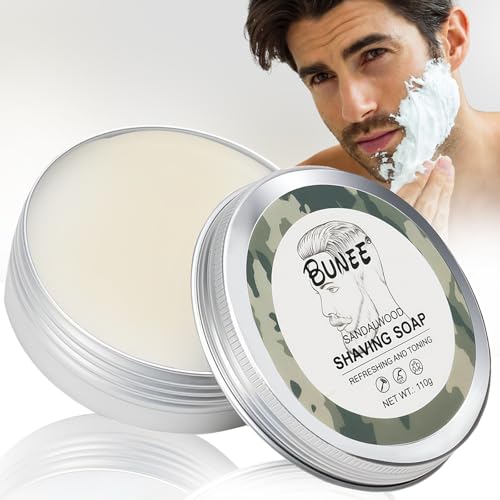 110g Jabón de afeitar premium,una abundante espuma de afeitar,Perfecto para afeitado con navaja y maquinilla,Jabón natural,El sabor de la colonia de sándalo,suaviza la barba e hidrata la piel