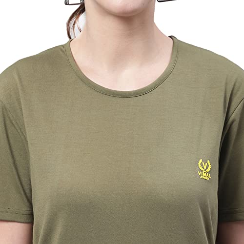 Image of Mack Jonney Women Round Neck Cotton Solid Regular Fit T-Shirt-T Anthraa 001-P