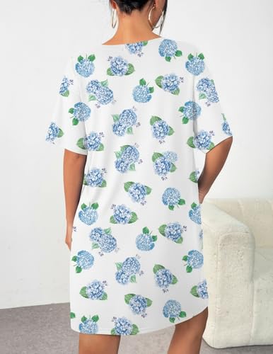 Image of Ekouaer Sleep Shirts for Women Nightgown Short Sleeves T shirt Night Dress Round Neck Womans Nightgown with Pocket S-XXL