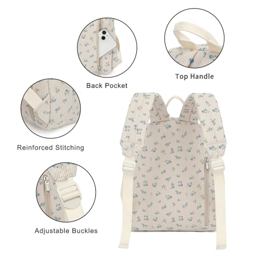 Image of Corduroy Womens Mini Backpack Girls Small Backpack Purse Fashion Casual Daypack School Bookbag (Flowers Blue)