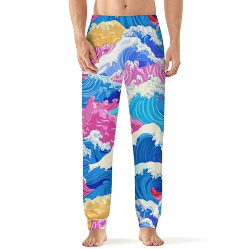Wave Japanese Men's Pajamas Pants Lightweight Sleep Lounge Pant Pjs Bottoms Casual Sleepwear