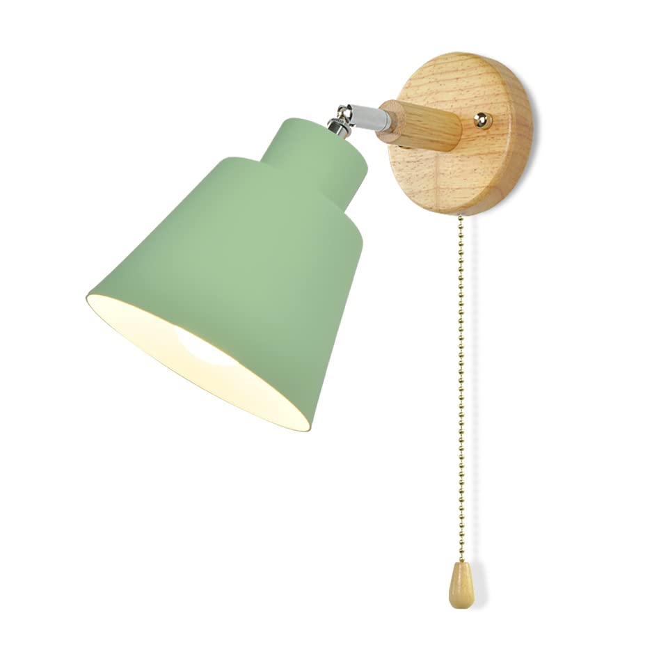 Macaron-Wandleuchte mit Stecker und Schalter, E27, Nachttisch, aus Holz, für Wohnzimmer und Schlafzimmer, verstellbar, 110/220 V, Grün