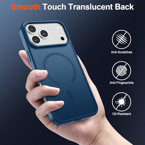 Image of SUPFINE Magnetic for iPhone 17 Pro Max Case (Compatible with MagSafe)(Military Grade Drop Protection) Translucent Matte Shockproof with Anti-Fingerprint Phone Cover 2025,Deep Blue