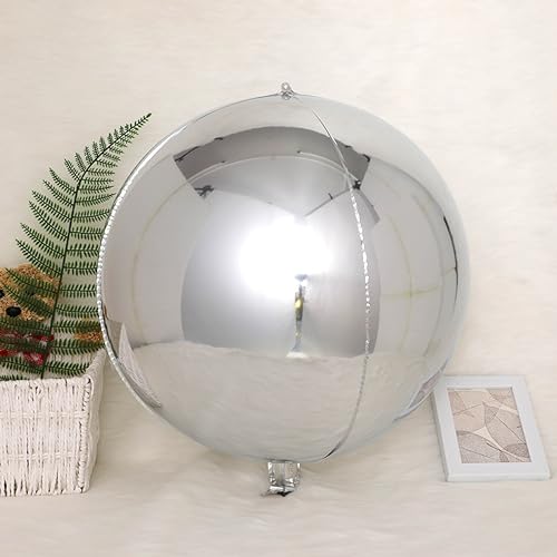 Image of silver balloons, 6-pack 22-inch metallic silver balloons partywoo balloons, 4D round silver chrome balloons for silver birthday party decoration, silver foil balloons silver metallic balloons
