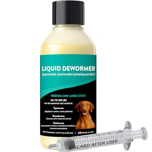Pyrantel Pamoate De-wormer for Medium and Large Dogs, Oral Treatment for Tapeworm, Roundworm &...