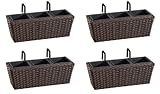 blumenkasten polyrattan weiß Inklusive Aufhängung GARTENFREUDE Balkonkasten Blumenkasten Polyrattan inkl. Aufhängung, 47 x 17 x 15 cm 4er-Set, mocca