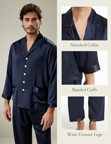 LilySilk 22 Momme Men's Silk Long Pajamas Set for Men 2pc Sleepwear Soft Luxury Real Mulberry Silk3