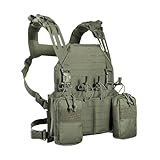 Tasmanian Tiger TT Modular Chest Rig 4xM4 Militär Gurtzeug mit 4 Magazin-Taschen, abnehmbaren Seiten-Taschen und abklettbarem Frontflap für SAPI-Platten der Größe M; Oliv
