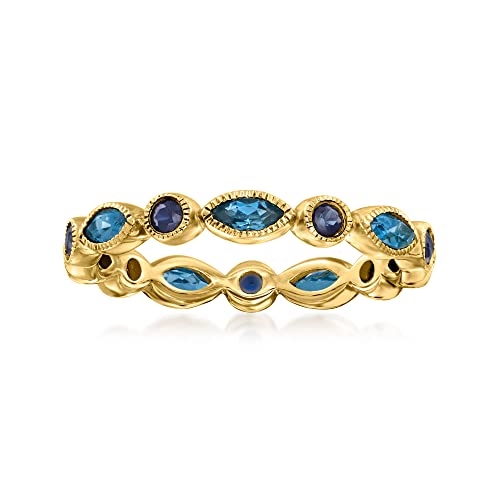 Pure Collection by Ross-Simons 0.70 ct. t.w. London Blue Topaz and .30 ct. t.w. Sapphire Geometric Eternity Band in 14kt Yellow Gold
