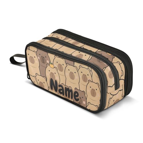 Image of Custom Cute Capybara with Orange Pencil Case Box Boys Girls Personalized Name Large Pencil Pouch Stationery Pen Bag Organizer for Kids Adults School Office