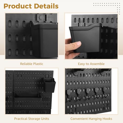 Panneau perforé avec 4 plateaux, solution rangement peu encombrante pour mur - 4