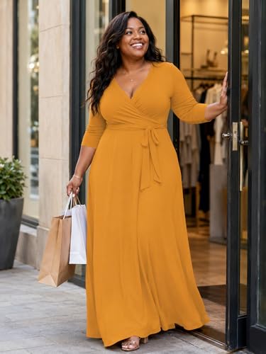 Image of PinkPatty Plus Size Maxi Dress for Women 3 /4 Sleeve Casual Long Dress