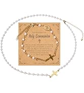 Galetcy Easter Christian Gifts for Women, Gold Cross Rosary Charm Bracelet with Necklace Easter J...