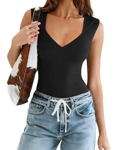 Avidlove Body Suits for Womens V Neck Bodysuit Tank Top Double Lined Body Suit Basic Thong Vacation Summer Outfits