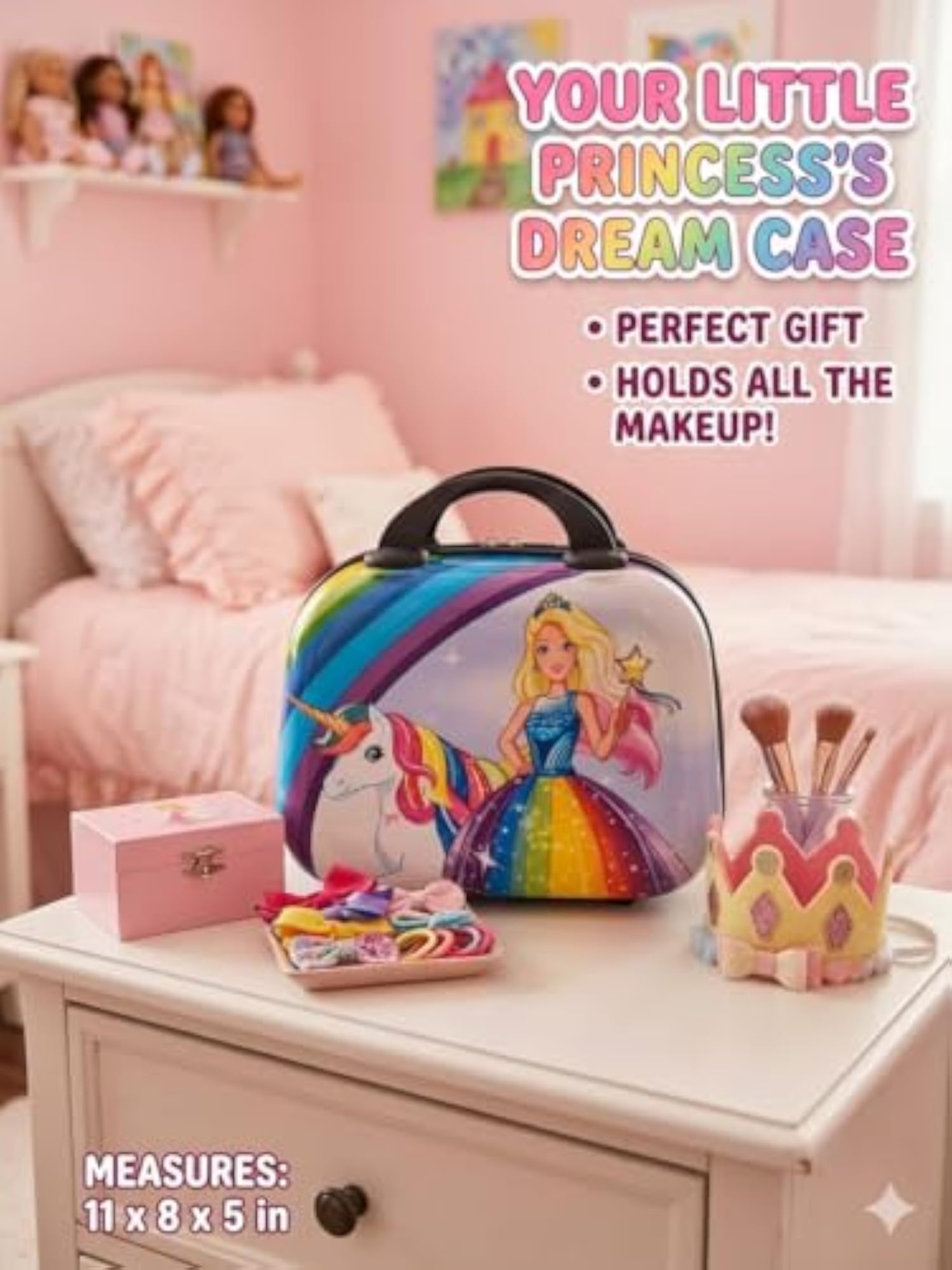 Girls' Princess Unicorn Rainbow Theme Hardshell Vanity Case