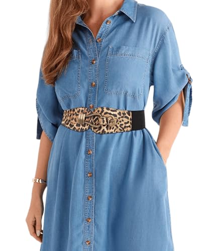 Women Wide Elastic Belt Fashion Stretchy Leopard Waistband for Dress Sweater - Main Image