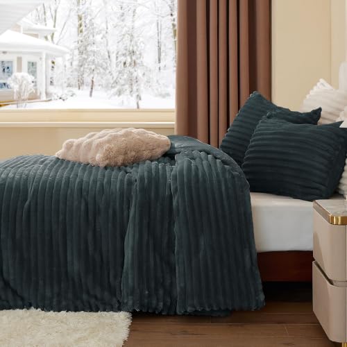 Image of BEDELITE Fleece Oversized Queen Comforter Set, Fluffy Bed Set, Dark Grey | Super Soft & Warm Bedding, Luxury Fuzzy Faux Fur Comforter for Winter, Heavy Plush Bedding, with 2 Pillowcases