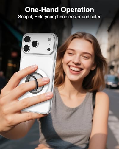 Image of Magsafe Ring Holder with Kickstand, Adjustable Magnetic Phone Grip (White) | Magnet Phone Grip for iPhone 17 Pro Max /16 /15 Series, iPhone Ring with Kickstand, Adjustable Phone Holder for Mag Car Mount