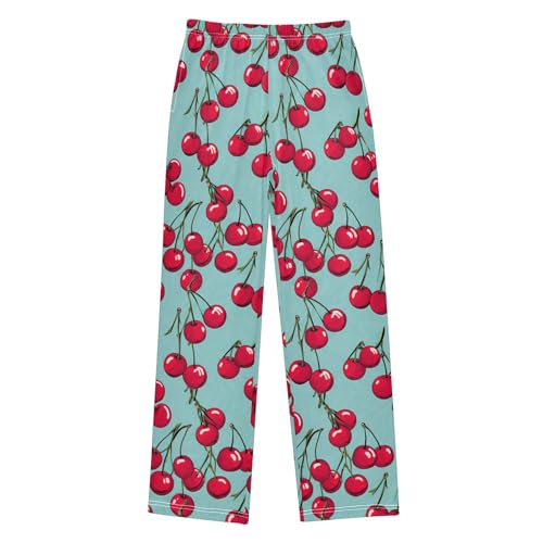 Cherry Fruit Long Pajama Pants Elastic Waist PJ Bottoms with Pockets S A1102772