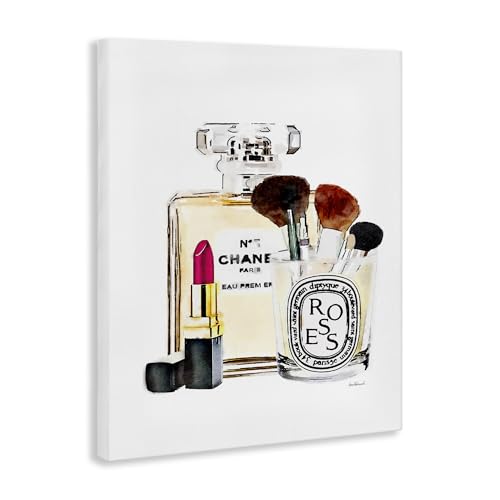 Image of Fashion Makeup Perfume Lipstick Still Life, 30 x 40 Inch Canvas Wall Art | Stupell Industries . By Amanda Greenwood . Ready to hang . Fashion inspired decor . Made in USA
