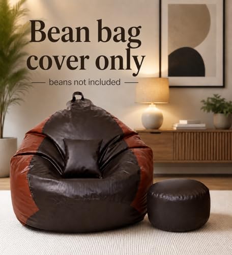 Image of Mansu 4XL Bean Bag Cover with Footrest & Cushion (Without Beans) (4XL) (Tan Brown)