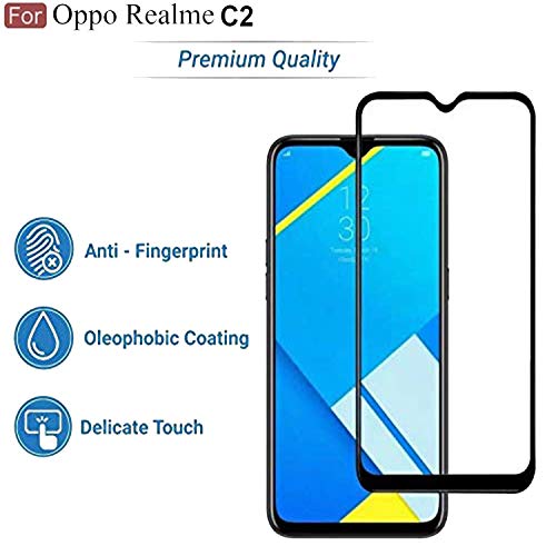 Image of Screen Protector for Realme C2 / A1k (Black) Tempered Glass Edge-to-Edge 6D Screen Guard With Installation Kit