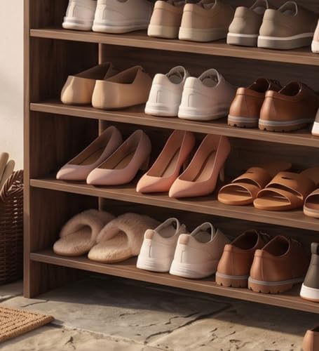 Image of Spyder Craft Engineering Wood Open Shelf Shoe Organizer Shoe Cabinet for Home, Shoe Rack with Multiple Shelves, Space Saving Shoe Rack for Entryway, Living Room & Bedroom, Colambian, DIY Assembly