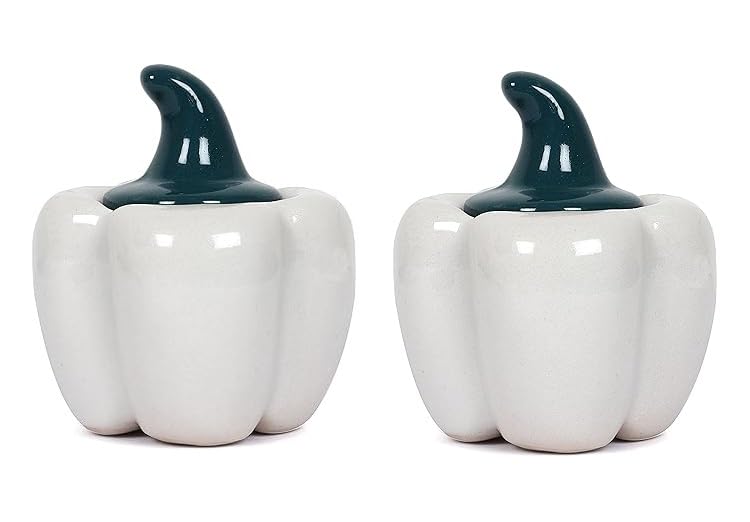 Image of QIMACPLUS Ceramic Capsicum Decorative Pickle Jar | Food Storage Jar Multipurpose Aachar Masala Jar For Kitchen and Dining Table Pickle Contanier 500 ML set of 2 (White)